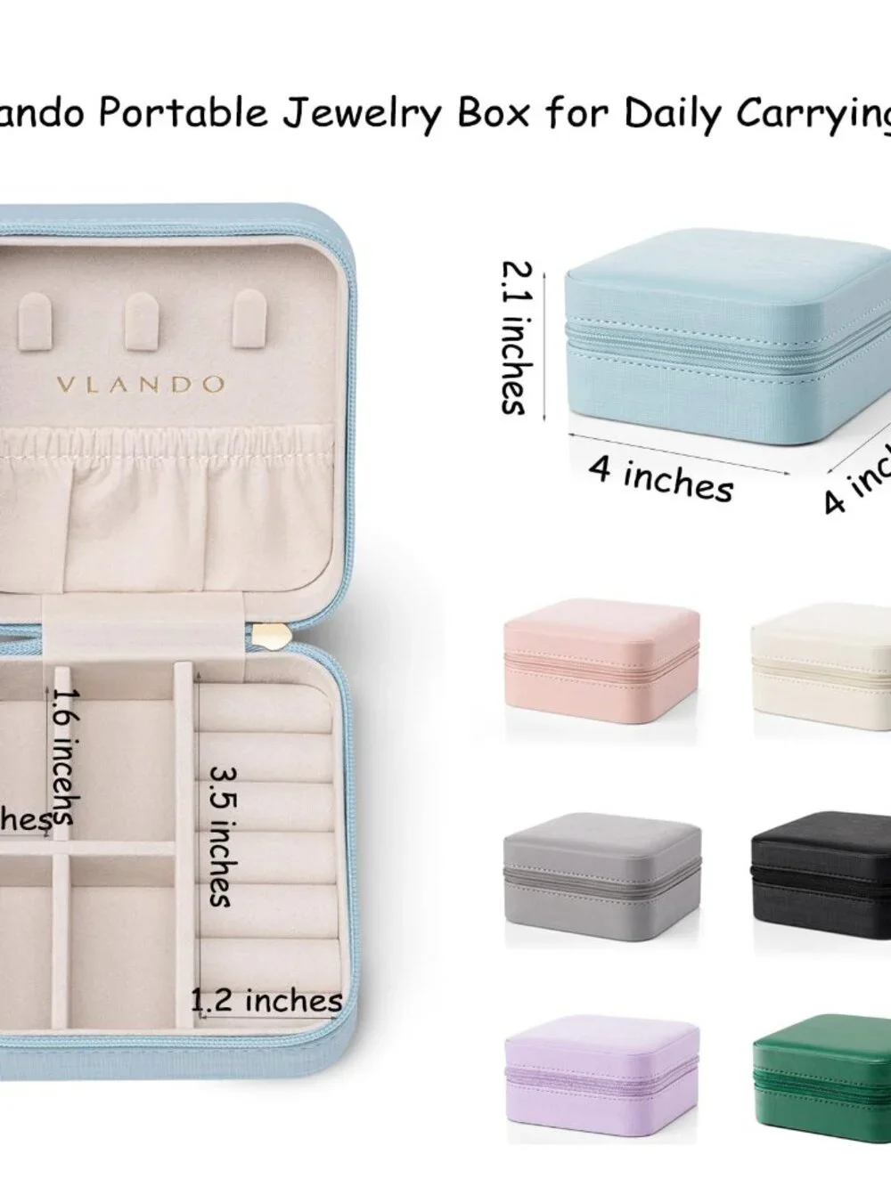 Vlando Small Travel Jewelry Box Organizer Display Case for Girls Women Gift Ring